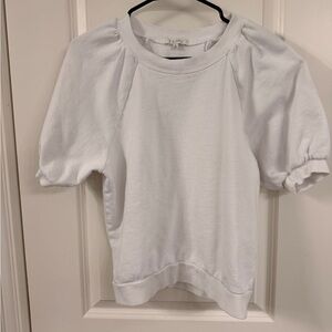 Z Supply Classic White Crewneck Sweatshirt with Puffy Sleeves